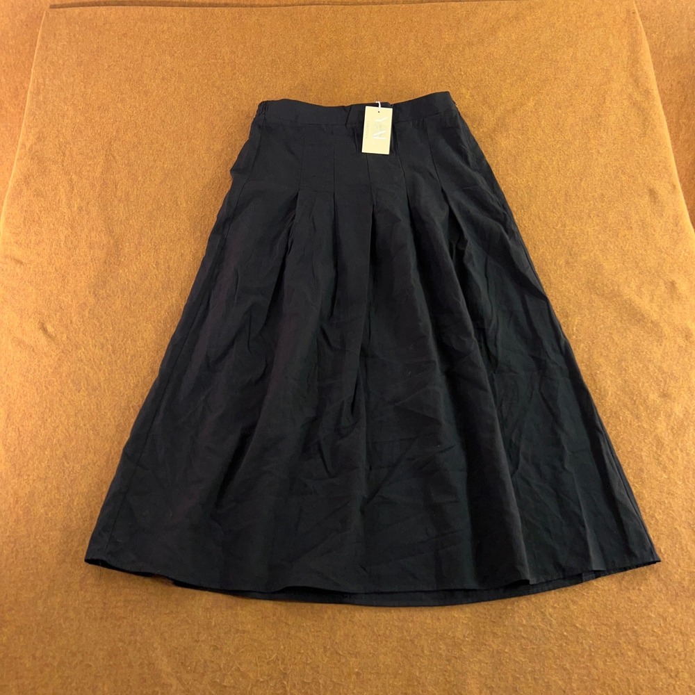 YAL Essentials Womens Large Black Pleated A-Line Midi Skirt New